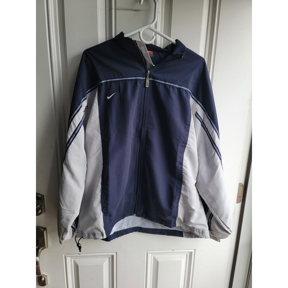 Vintage 90s Men's Nike Full Zip Wind Breaker Jacket Navy Blue Beige READ